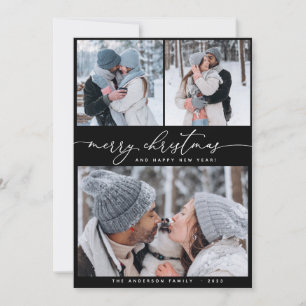 Kerstzwart 3 Collage Multi Photo Holidard Kaart
