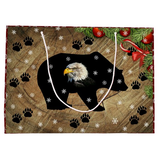 Kerstzwart Beer Bald Eagle Wilderness Groot Cadeauzakje (Achterkant)