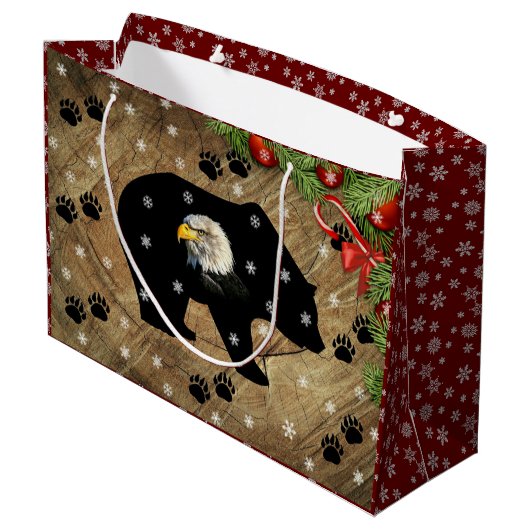 Kerstzwart Beer Bald Eagle Wilderness Groot Cadeauzakje (Achterkant Gekanteld)