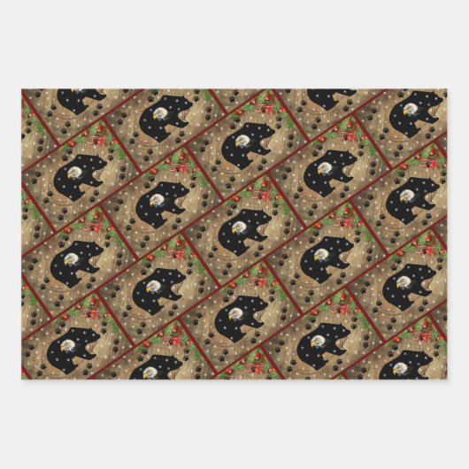 Kerstzwart Beer Bald Eagle Wilderness  Inpakpapier Vel (Voorkant 3)