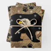 Kerstzwart Beer Bald Eagle Wilderness  Inpakpapier Vel (In situ)