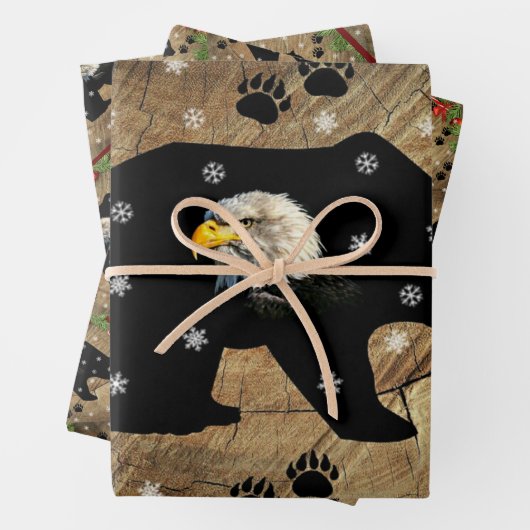 Kerstzwart Beer Bald Eagle Wilderness  Inpakpapier Vel (In situ)
