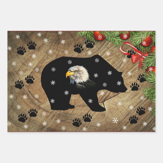 Kerstzwart Beer Bald Eagle Wilderness  Inpakpapier Vel (Voorkant)