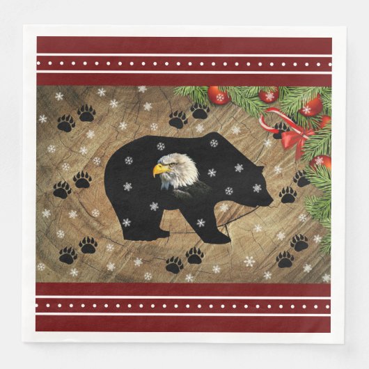 Kerstzwart Beer Bald Eagle Wilderness Servet (Voorkant)