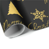 Kerstzwart en gouden patroon cadeaupapier (Rol Hoek)