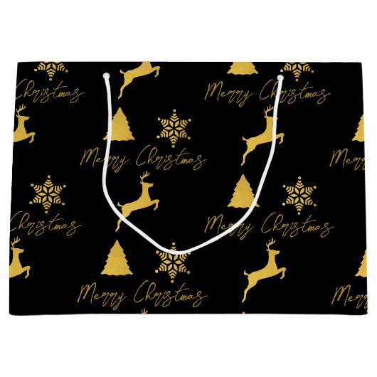 Kerstzwart en gouden patroon groot cadeauzakje (Voorkant)