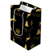 Kerstzwart en gouden patroon medium cadeauzakje (Voorkant Gekanteld)