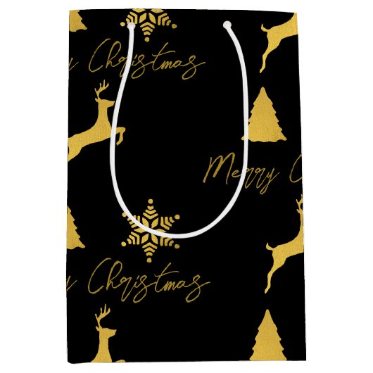 Kerstzwart en gouden patroon medium cadeauzakje (Voorkant)