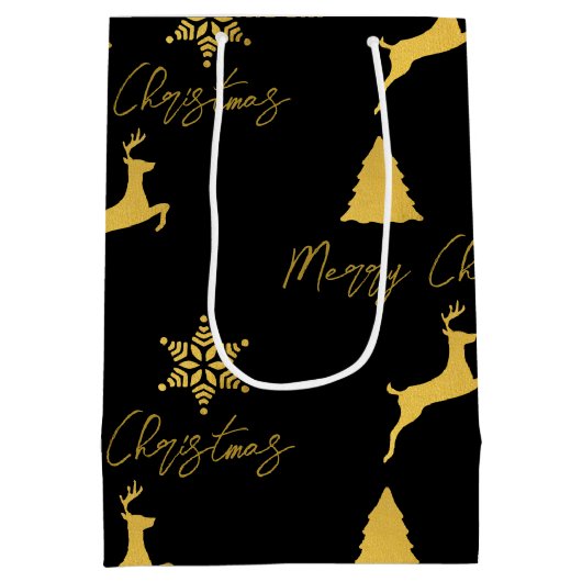 Kerstzwart en gouden patroon medium cadeauzakje (Achterkant)