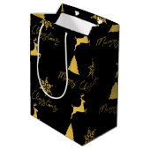 Kerstzwart en gouden patroon medium cadeauzakje (Achterkant Gekanteld)