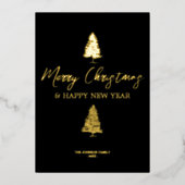 Kerstzwart en goudkoorts - Rustige pineboom Folie Feestdagenkaart (Voorkant)
