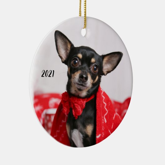 Kerstzwart en Tan Chihuahua Puppy Dog Keramisch Ornament (Rechts)