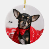 Kerstzwart en Tan Chihuahua Puppy Dog Keramisch Ornament (Voorkant)