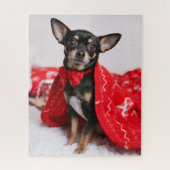 Kerstzwart en Tan Chihuahua Puppy Dog Legpuzzel (Verticaal)