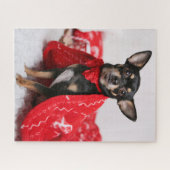 Kerstzwart en Tan Chihuahua Puppy Dog Legpuzzel (Horizontaal)