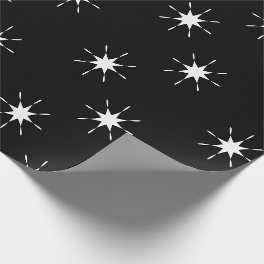 Kerstzwart en wit met sterren cadeaupapier (Hoek)
