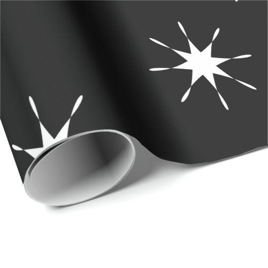 Kerstzwart en wit met sterren cadeaupapier (Rol Hoek)