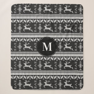 Kerstzwart en wit Noors deer Monogram Sherpa Deken