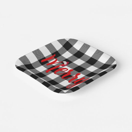 Kerstzwart en witte buffels papieren bordje (Gebogen)