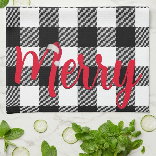 Kerstzwart en witte buffels theedoek (Gevouwen)