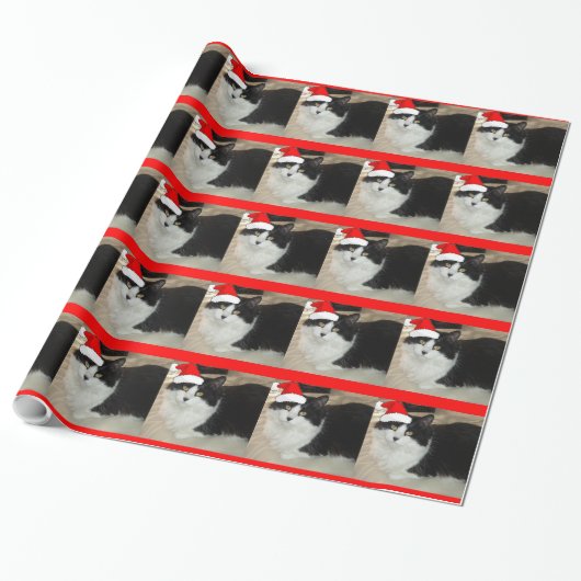 Kerstzwart en witte kat cadeaupapier (Uitgerold)