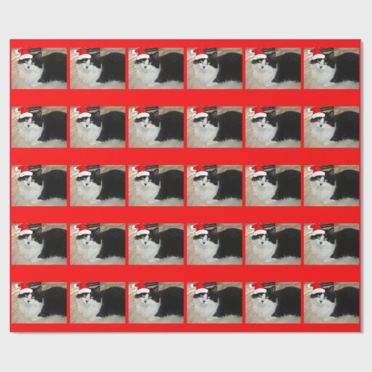 Kerstzwart en witte kat cadeaupapier (Vlak)