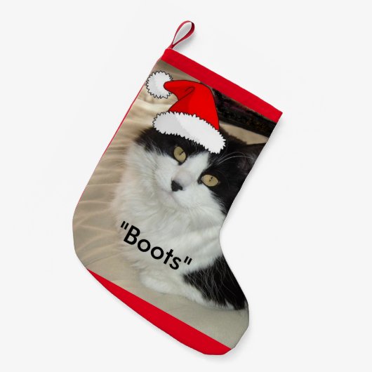 Kerstzwart en witte kat kleine kerstsok (Voorkant (Hangend))