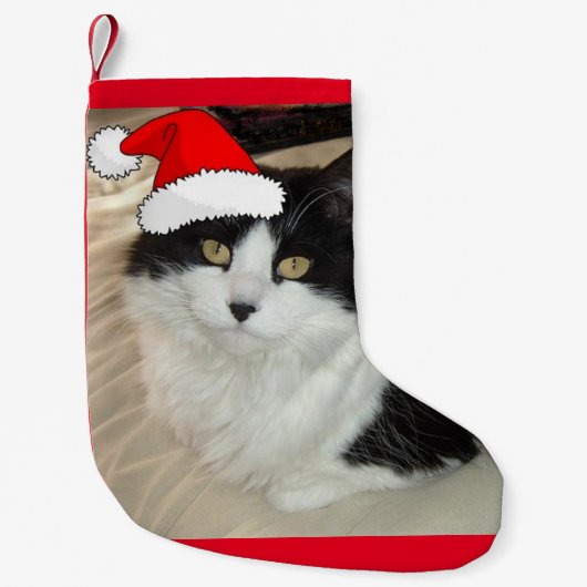 Kerstzwart en witte kat kleine kerstsok (Voorkant)