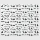 Kerstzwart en witte Kerstmis Rustige pineboom Cadeaupapier (Vlak)