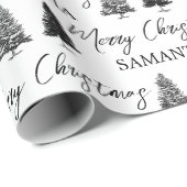 Kerstzwart en witte Kerstmis Rustige pineboom Cadeaupapier (Rol Hoek)