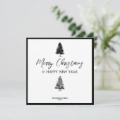 Kerstzwart en witte Kerstmis Rustige pineboom Feestdagenkaart (Staand voorkant)