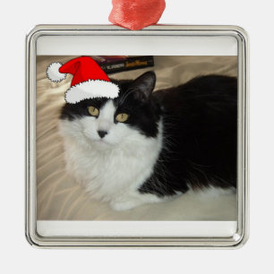 Kerstzwart en Witte keukenkat Metalen Ornament