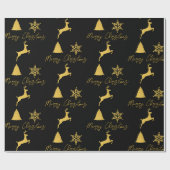 Kerstzwart & goud patroon cadeaupapier (Vlak)
