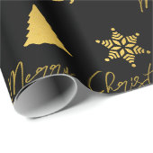Kerstzwart & goud patroon cadeaupapier (Rol Hoek)