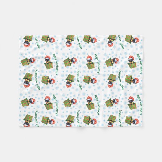 Kerstzwart lab fleece deken (Voorkant (Horizontaal))