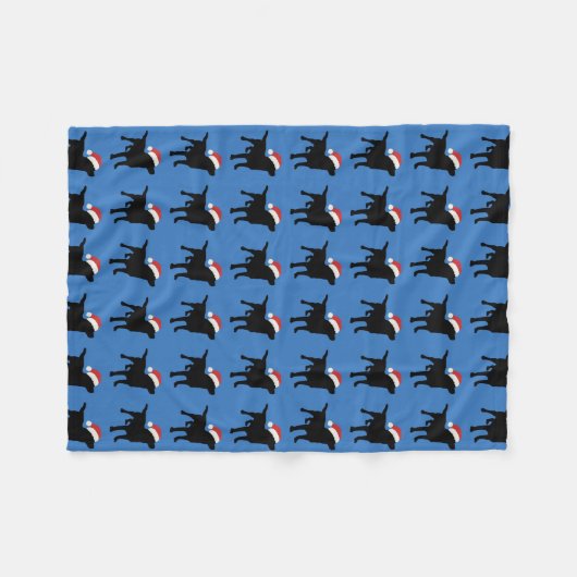 Kerstzwart lab met Pet voor kerstmis Fleece Deken (Voorkant (Horizontaal))