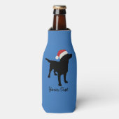Kerstzwart lab met Pet voor kerstmis Flesjeskoeler (Fles Voorkant)