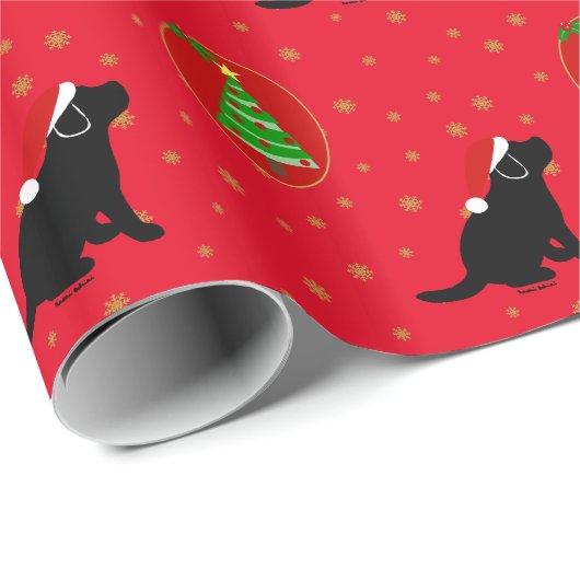 kerstzwart labrador puppy Wrapping Paper Cadeaupapier (Rol Hoek)