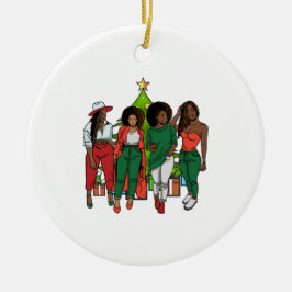 Kerstzwart meisje Magic Melanin Women Sista Fun Keramisch Ornament