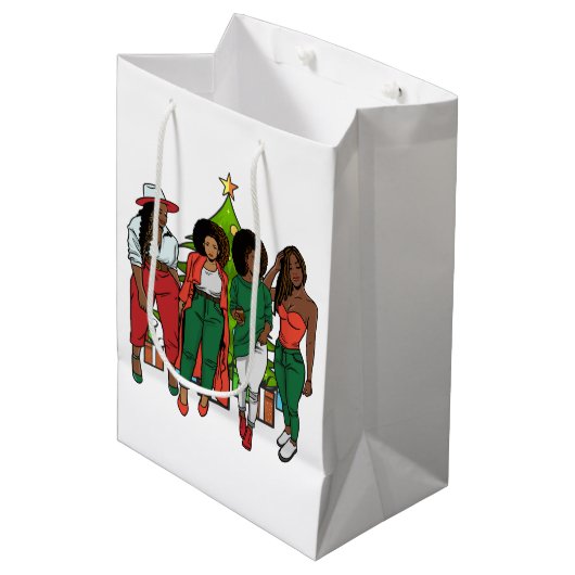 Kerstzwart meisje Magic Melanin Women Sista Fun Medium Cadeauzakje (Voorkant Gekanteld)