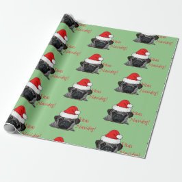 Kerstzwart, realistisch pug-puppy Painting Cadeaupapier