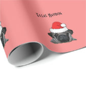 Kerstzwart, realistisch pug-puppy Painting Cadeaupapier (Rol Hoek)