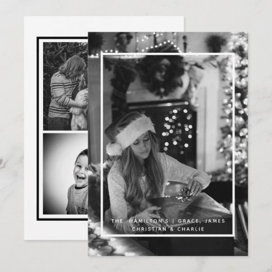 Kerstzwart White - Eenvoudige foto op maat Feestdagenkaart (Voorkant / Achterkant)