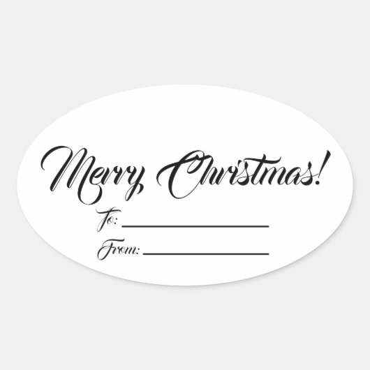 Kerstzwart wit naar blanco script schattig ovale sticker (Voorkant)
