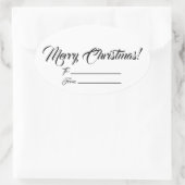 Kerstzwart wit naar blanco script schattig ovale sticker (Tas)