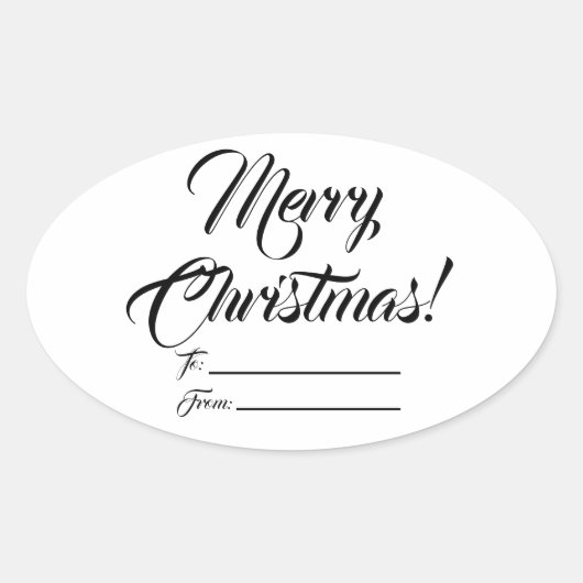 Kerstzwart wit tot blanco script elegant ovale sticker (Voorkant)