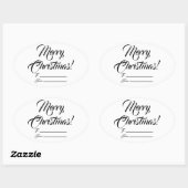Kerstzwart wit tot blanco script elegant ovale sticker (Vel)