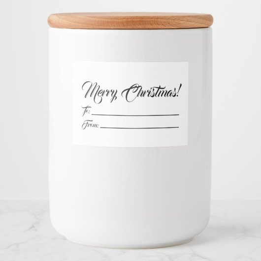 Kerstzwart wit tot blanco script elegant voedselcontainer etiket (Voorkant)