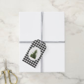 Kerstzwart, witte, geplakte kerstboom cadeaulabel (Met Touw)