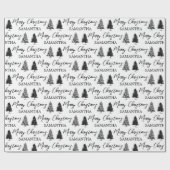 Kerstzwart-witte Kerstmis Rustige pineboom Cadeaupapier (Vlak)